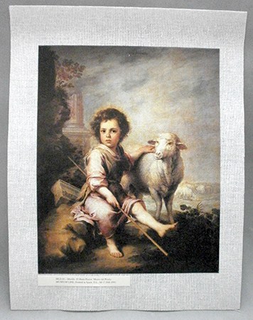 REPRODUCCION LAMINA ARTE, TEXTURIZADO SOBRE LINO. 33 X 25cm. MURILLO, EL BUEN PASTOR.