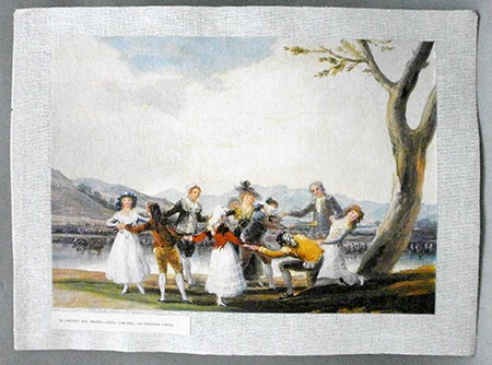 REPRODUCCION LAMINA ARTE, TEXTURIZADO SOBRE LINO. 33 X 25cm. GOYA, LA GALLINA CIEGA.