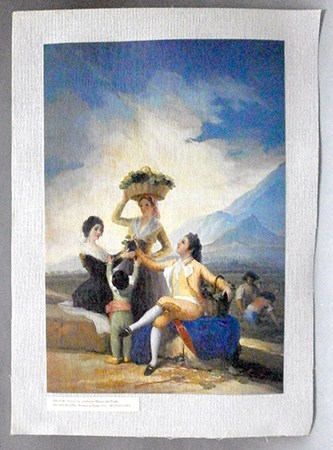 REPRODUCCION LAMINA ARTE, TEXTURIZADO SOBRE LINO. 33 X 25cm. GOYA, LA VENDIMIA.