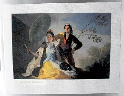 REPRODUCCION LAMINA ARTE, TEXTURIZADO SOBRE LINO. 33 X 25cm. GOYA, EL QUITASOL.