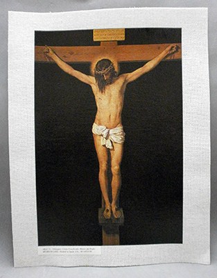 REPRODUCCION LAMINA ARTE, TEXTURIZADO SOBRE LINO. 33 X 25cm. VELAZQUEZ, CRISTO CRUCIFICADO.