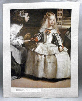 REPRODUCCION LAMINA ARTE, TEXTURIZADO SOBRE LINO 33X25cm. VELAZQUEZ, LAS MENINAS DETALLE.