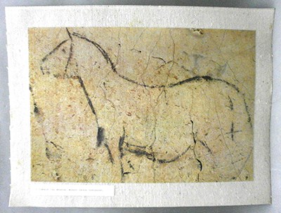 REPRODUCCION LAMINA ARTE, TEXTURIZADO SOBRE LINO 33X25cm. CABALLO - LAS MONEDAS - PUENTE VIESGO (SANTANDER).