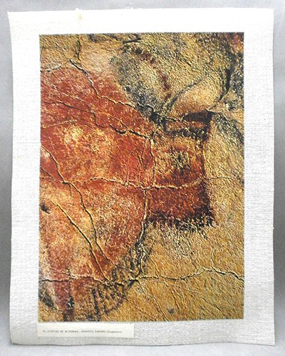 REPRODUCCION LAMINA ARTE, TEXTURIZADO SOBRE LINO 33X25cm. CUEVAS DE ALTAMIRA- BISONTE PARADO.