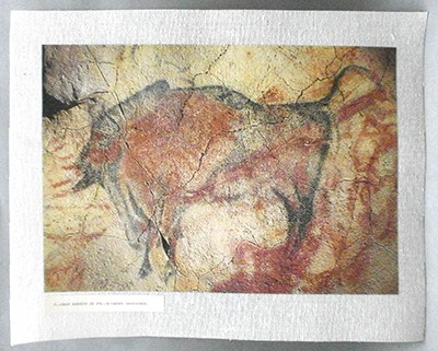 REPRODUCCION LAMINA ARTE, TEXTURIZADO SOBRE LINO 33X25cm. GRAN BISONTE DE PIE - ALTAMIRA.