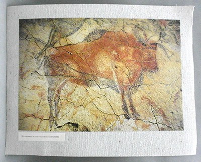 REPRODUCCION LAMINA ARTE, TEXTURIZADO SOBRE LINO 33X25cm. BISONTE DE PIE - ALTAMIRA.