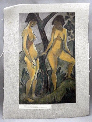 REPRODUCCION LAMINA ARTE, TEXTURIZADO SOBRE LINO 33X25cm. OTTO MUELLER. DOS CHICAS.