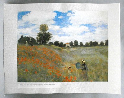 REPRODUCCION LAMINA ARTE, TEXTURIZADO SOBRE LINO 33X25cm. CLAUDE MONET. CAMPO DE AMAPOLAS.