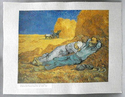REPRODUCCION LAMINA ARTE, TEXTURIZADO SOBRE LINO 33X25cm. VAN GOGH, LA SIESTA.