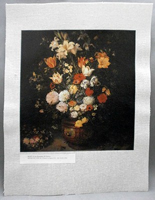 REPRODUCCION LAMINA ARTE, TEXTURIZADO SOBRE LINO 33X25cm. JAN BRUEGHEL, EL FLORERO.