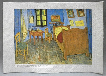 REPRODUCCION LAMINA ARTE, TEXTURIZADO SOBRE LINO 33X25cm.VAN GOGH, LA HABITACION EN ARLES.