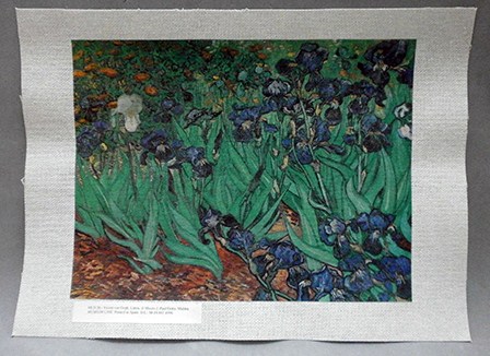 REPRODUCCION LAMINA ARTE, TEXTURIZADO SOBRE LINO 33X25cm.VAN GOGH, LIRIOS.