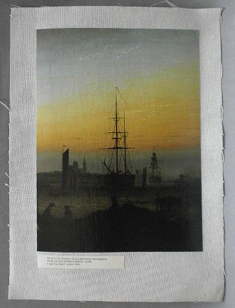 REPRODUCCION LAMINA ARTE, TEXTURIZADO SOBRE LINO 33X25cm. FRIEDRICH, GREIFSWALDER HAFEN.