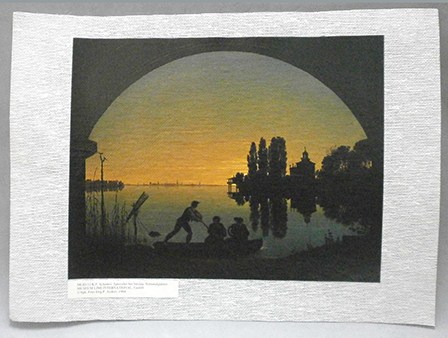 REPRODUCCION LAMINA ARTE, TEXTURIZADO SOBRE LINO 33X25cm. SCHINKEL. SPREEUFER BEI STRALAU.