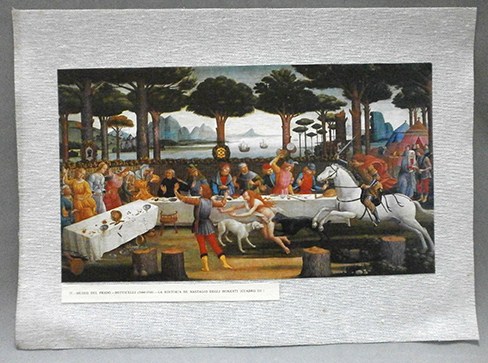 REPRODUCCION LAMINA ARTE, TEXTURIZADO SOBRE LINO 33X25cm. BOTTICELLI, LA HISTORIA DE NASTAGIO D.H.