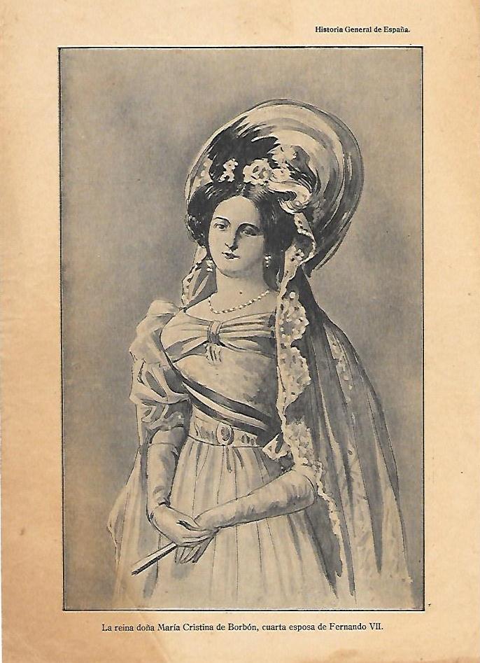 LAMINA RETRTATO EN B/N DE LA REINA DOÑA MARIA CRISTINA DE BORBON