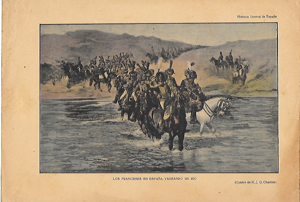 LAMINA A COLOR DE LOS FRANCESES DEN ESPAÑA VERANEANDO EN UN RIO