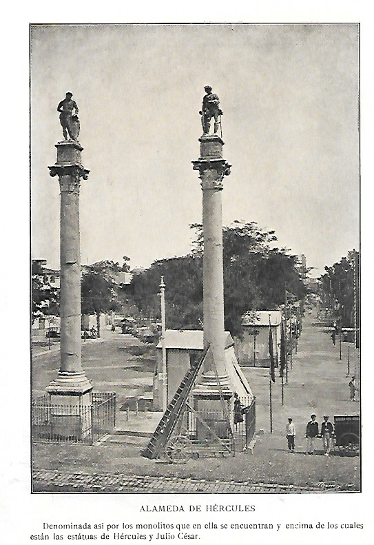 LAMINA EN BLANCO Y NEGRO  DE LA ALAMEDA DE HERCULES DE SEVILLA