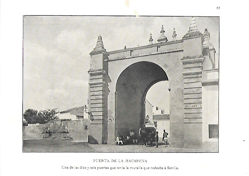 LAMINA EN BLANCO Y NEGRO DE LA PUERTA DE LA MACARENA SEVILLA