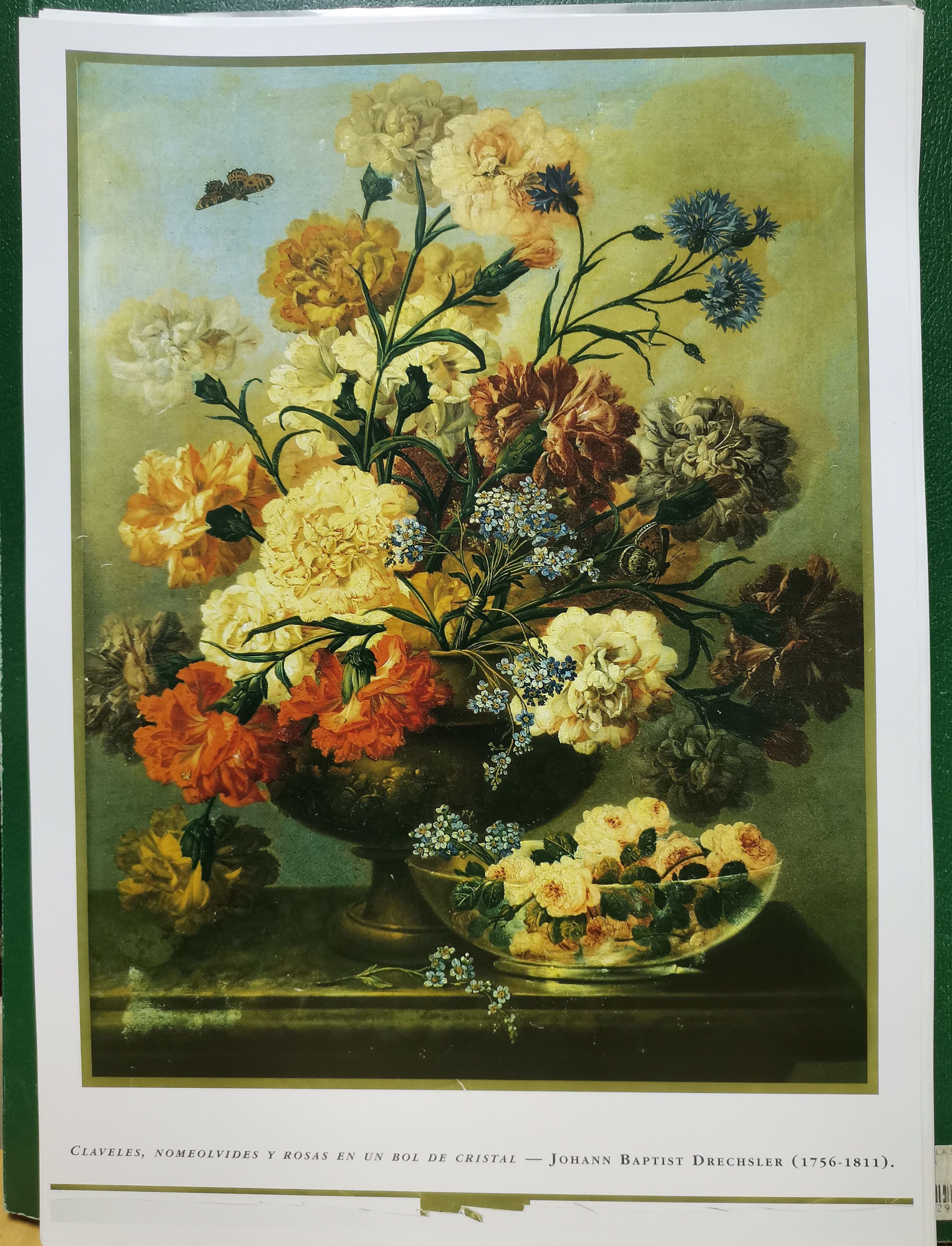 REPRODUCCION PINTURA CLAVELES NOMEOLVIDES Y ROSAS EN UN BOL DE CRISTAL J. BAPTIST D. (1756-1811)