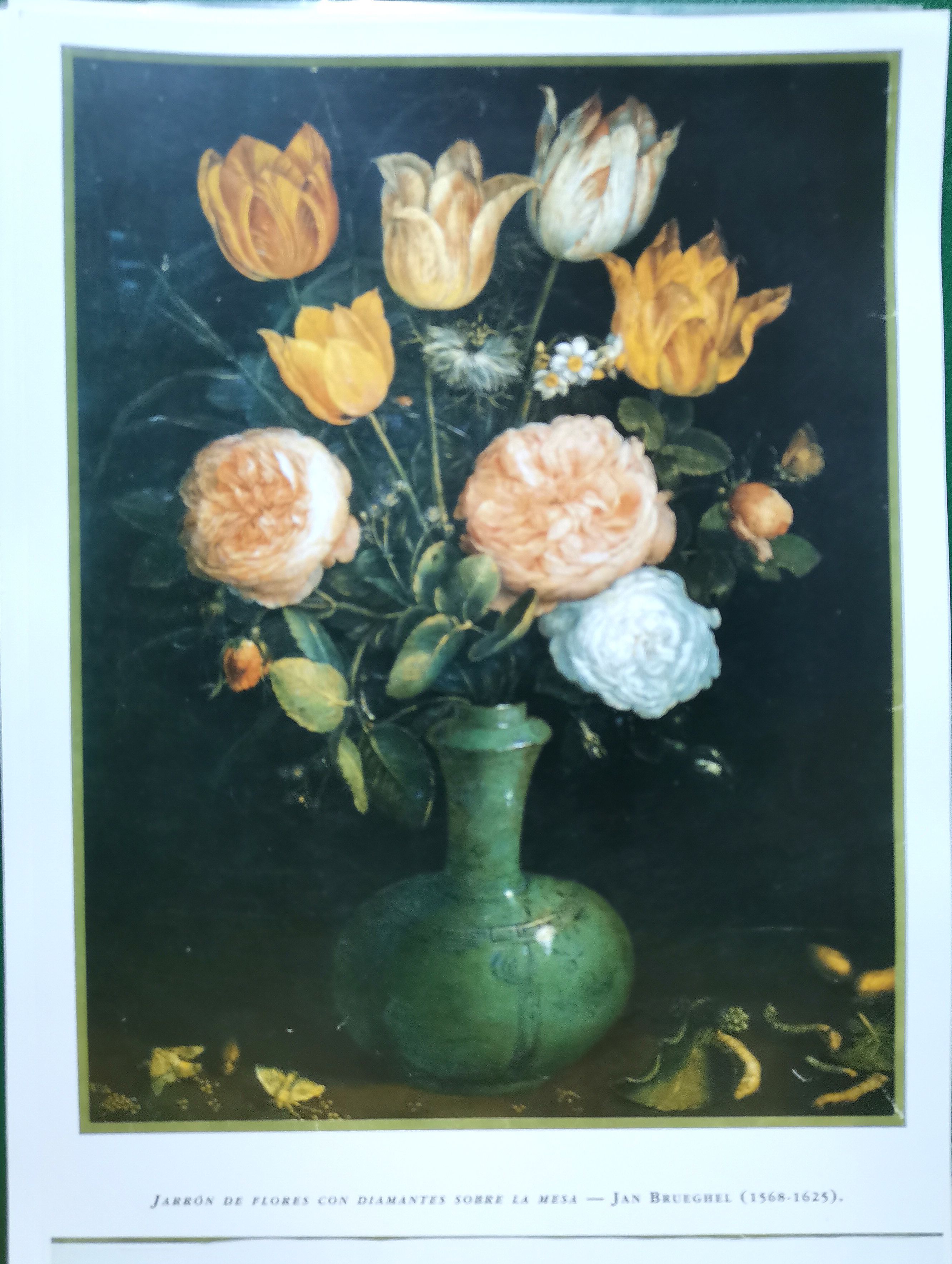REPRODUCCION PINTURA JARRON DE FLORES CON DIAMANTES SOBRE LA MESA - JAN BRUEGHEL (1568-1625)