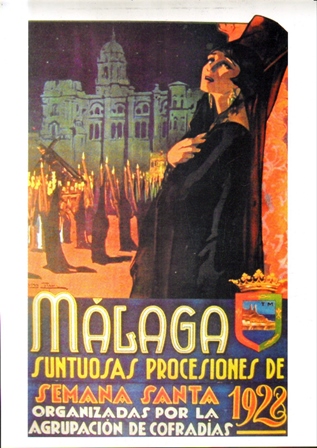 REPRODUCCION CARTEL MALAGA SUNTUOSAS PROCESIONES DE SEMANA SANTA 1928