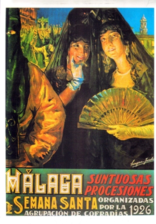 REPRODUCCION CARTEL MALAGA SUNTUOSAS PROCESIONES DE SEMANA SANTA 1926