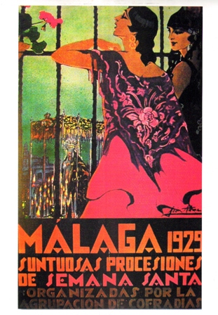 REPRODUCCION CARTEL MALAGA SUNTUOSAS PROCESIONES DE SEMANA SANTA 1929