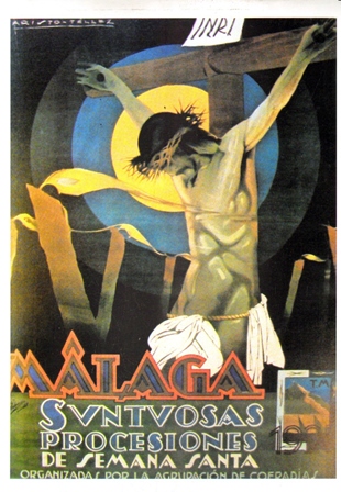 REPRODUCCION CARTEL MALAGA SUNTUOSAS PROCESIONES DE SEMANA SANTA 1925