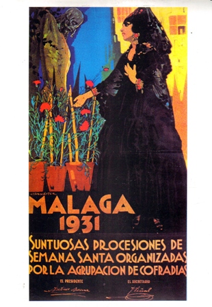 REPRODUCCION CARTEL MALAGA SUNTUOSAS PROCESIONES DE SEMANA SANTA 1931