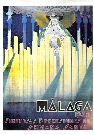 REPRODUCCION CARTEL MALAGA SUNTUOSAS PROCESIONES DE SEMANA SANTA 1935