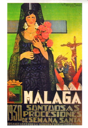 REPRODUCCION CARTEL MALAGA SUNTUOSAS PROCESIONES DE SEMANA SANTA 1930