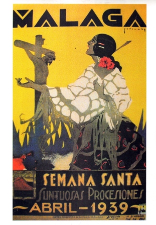 REPRODUCCION CARTEL MALAGA SUNTUOSAS PROCESIONES ABRIL 1939