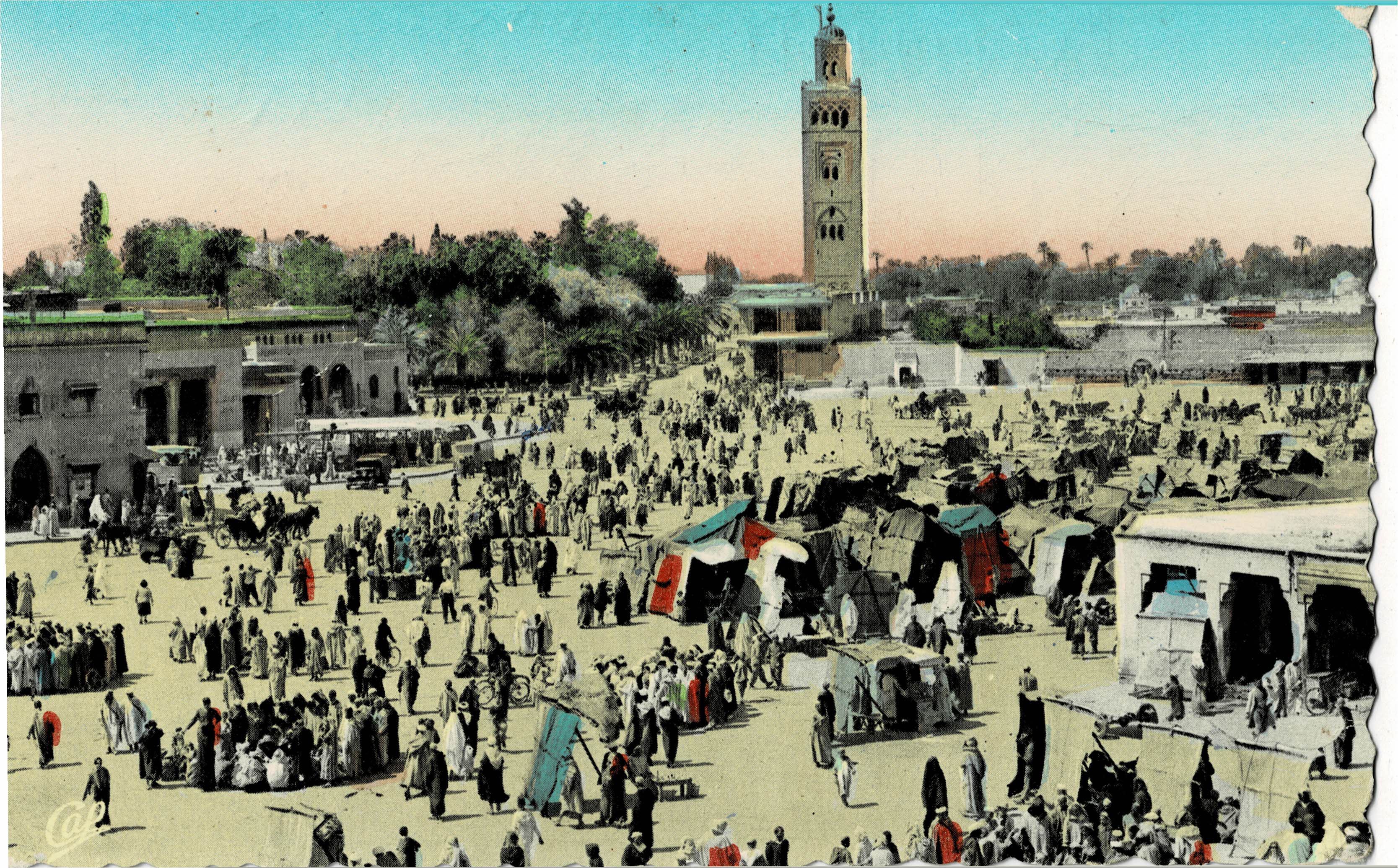 POSTAL DE MARRAKECH. PLACE DJEMAA EL FNA ET LA KOUTOUBIA