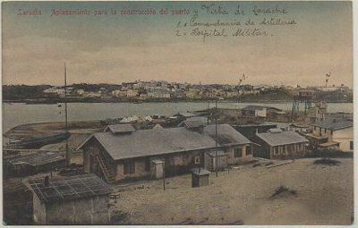 POSTAL DE MARRUECOS LARACHE. APLASAMIENTO PARA LA CONSTRUCCION DEL PUERTO