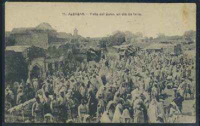 POSTAL DE MARRUECOS ALCAZAR VISTA DEL SOKO UN DIA DE FERIA