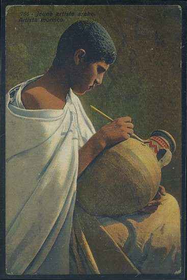 POSTAL DE MARRUECOS JEUNE ARTISTE ARABE ARTISTA MORISCO