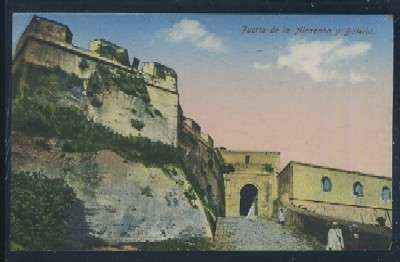 POSTAL DE MARRUECOS TANGER PUERTA DE LA ALCAZABA Y BATERIA