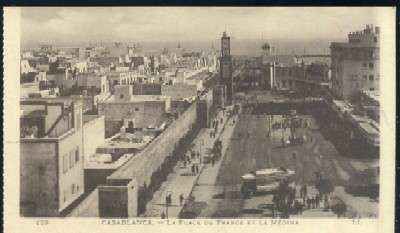 POSTAL DE MARRUECOS CASABLANCA Nº 129 LA PLACE DE FRANCE ET LA MEDINA