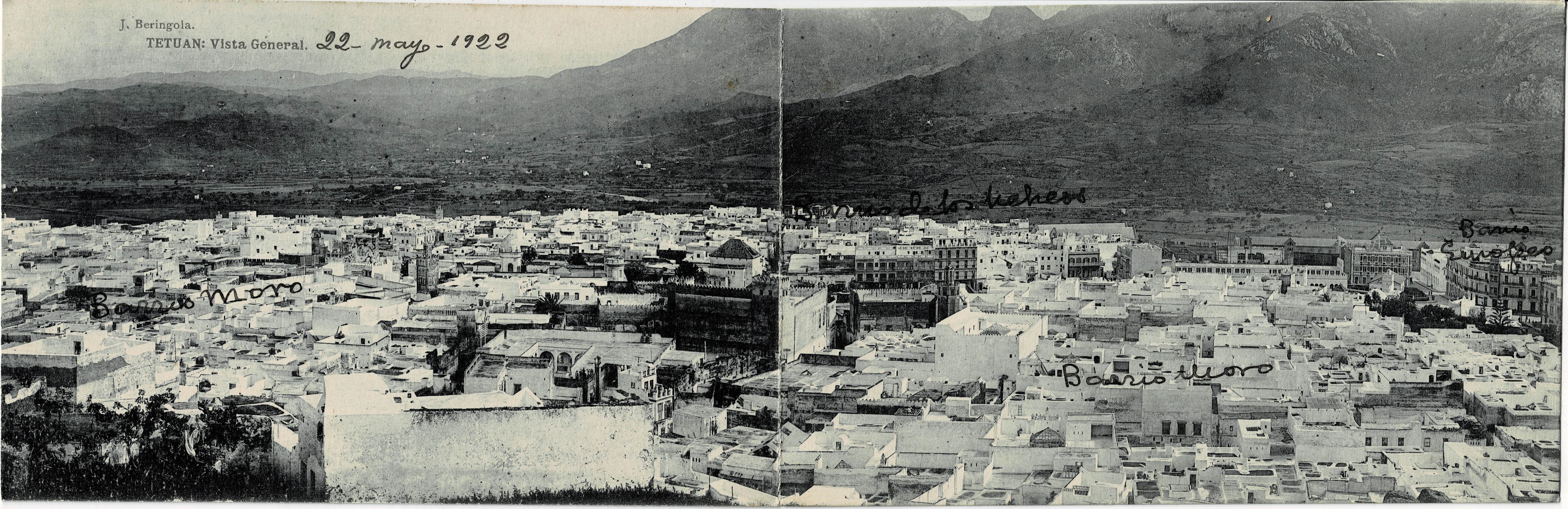 POSTAL DOBLE DE TETUAN. VISTA GENERAL. 1922