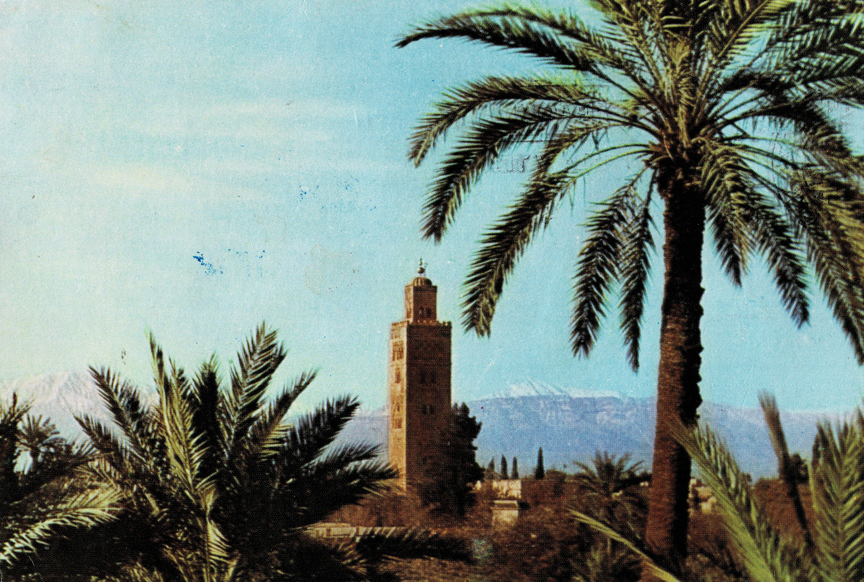 POSTAL DE MARRUECOS. LA KOUTOUBIA Y EL ATLAS