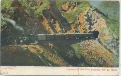 POSTAL DE MEXICO. FERROCARRIL DEL SUR PASANDO POR UN TUNEL