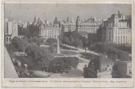 POSTAL A DOBLE CARA DE BUENOS AIRES. DIAGONAL PTE. R. SAENZ PEÑA Y PLAZA DE MAYO.