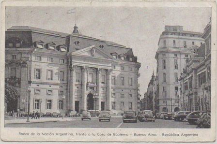 POSTAL A DOBLE CARA DE BUENOS AIRES. BANCO DE LA NACION Y AVENIDA CORRIENTES