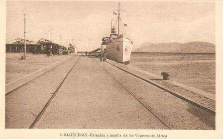 POSTAL ANTIGUA DE ALGECIRAS (CADIZ). ESTACION Y MUELLE DE LOS VAPORES DE AFRICA.