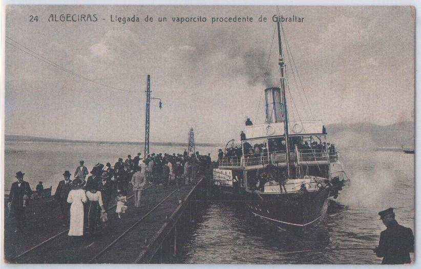POSTAL DE ALGECIRAS (CADIZ). LLEGADA DE UN VAPORCITO PROCEDENTE DE GIBRALTAR