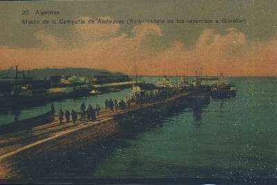 POSTAL ANTIGUA DE ALGECIRAS (CADIZ) MUELLE DE LA COMPAÑÍA DE ANDALUCES ( EMBARCADERO DE LOS VAPORCITOS A GIBRALTAR )