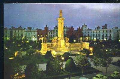 POSTAL DE CADIZ Nº 47 PLAZA DE ESPAÑA Y MONUMENTO A LAS CORTES (  NOCTURNO )