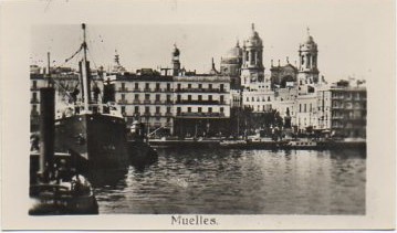 POSTAL DE CADIZ. MUELLES. FORMATO PEQUEÑO 9,5X5,5 CM.