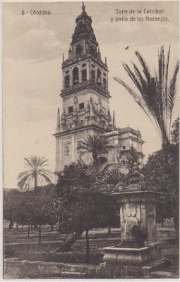 POSTAL ANTIGUA DE CORDOBA. TORRE DE LA CATEDRAL Y PATIO DE LOS NARANJOS